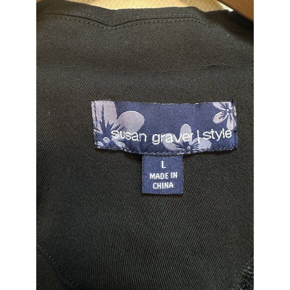 Susan Graver Style Womens Embroidered Blazer Jacket Denim Sz L Black Long Sleeve - Picture 3 of 11